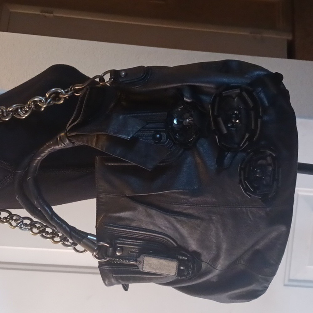Coach Limited Edition Coach Sophia Black Leather Gunmetal Studs Bag MSRP $795 - Picture 2 of 16